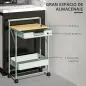 Carrito Auxiliar con Ruedas de 2 Niveles con Cajón Encimera y Cesta de Rejilla para Dormitorio Baño Cocina Verde Claro