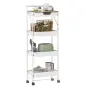 Carrito Auxiliar con Ruedas de 4 Niveles con Cajón Encimera y Cestas de Rejilla para Dormitorio Baño Cocina Blanco