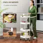 Carrito Auxiliar con Ruedas de 4 Niveles con Cajón Encimera y Cestas de Rejilla para Dormitorio Baño Cocina Blanco