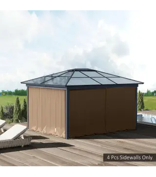 4 Paredes Laterales para Cenador 3x2 m con Ganchos Cortinas sin Ventanas para Carpa de Jardín Exterior Fiesta Marrón