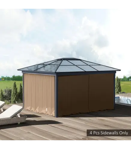 4 Paredes Laterales para Cenador 3x2 m con Ganchos Cortinas sin Ventanas para Carpa de Jardín Exterior Fiesta Marrón