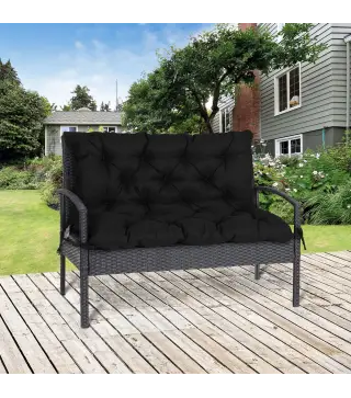 Cojín para Banco con Respaldo 100x98x8 cm de 2 Plazas con Cordones de Fijación para Jardín Terraza Balcón Exterior Negro