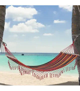 Hamaca de Jardín 200x100 cm con Travesaños de Madera Carga 120 kg Hamaca para Patio Terraza Balcón Multicolor