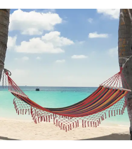 Hamaca de Jardín 200x100 cm con Travesaños de Madera Carga 120 kg Hamaca para Patio Terraza Balcón Multicolor