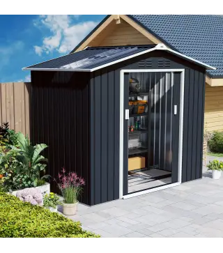 Caseta de Jardín 213x130x185 cm con Puertas Correderas y Claraboya para Almacenamiento de Herramientas Gris Oscuro