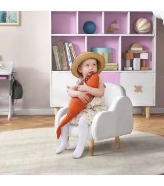 Sillon para Ninos Sillon Infantil Diseno de Nube con Tacto Super Suave para Ninos de 18-36 Meses 46x51x55 cm Blanco