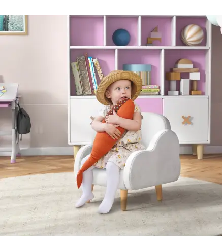 Sillón para Niños Sillón Infantil Diseño de Nube con Tacto Súper Suave para Niños de 18-36 Meses 46x51x55 cm Blanco