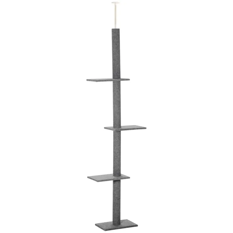 Árbol Rascador para Gatos de Suelo a Techo Torre para Gatos con Altura Ajustable 43x27x228-260 cm Gris
