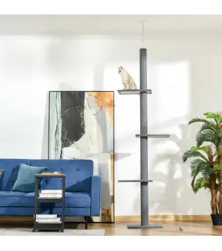 Árbol Rascador para Gatos de Suelo a Techo Torre para Gatos con Altura Ajustable 43x27x228-260 cm Gris