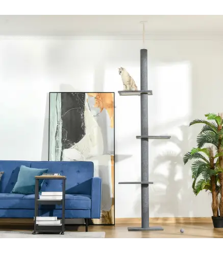 Árbol Rascador para Gatos de Suelo a Techo Torre para Gatos con Altura Ajustable 43x27x228-260 cm Gris