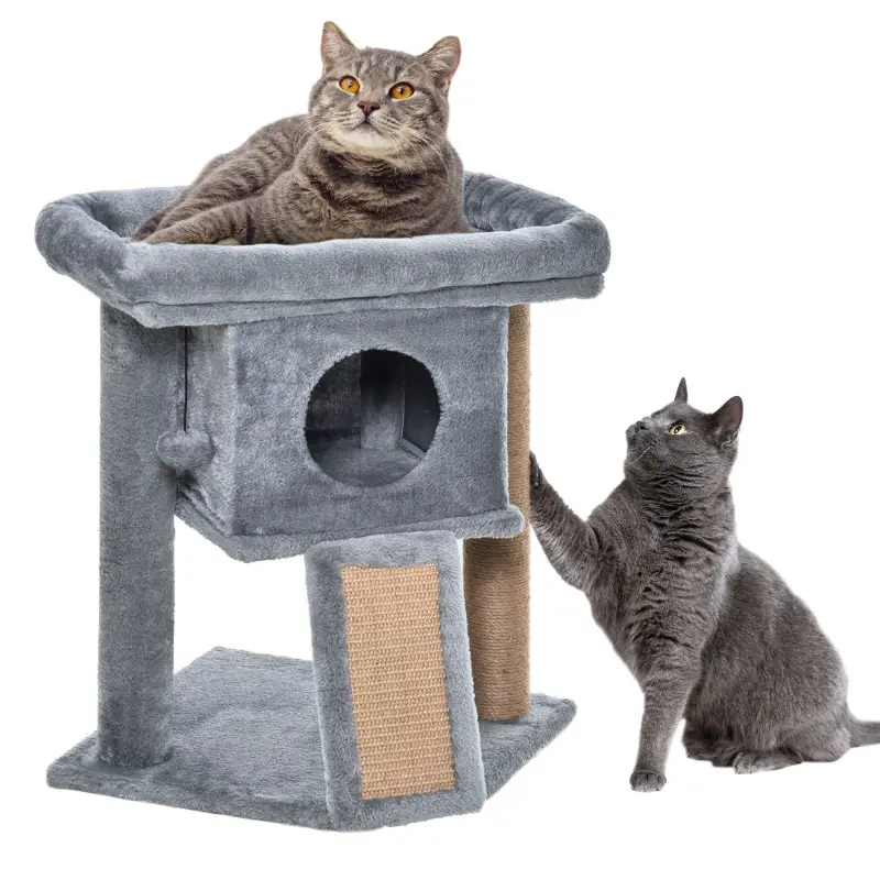 Árbol Rascador para Gatos Pequeños de 57 cm con Poste de Yute Rampa para Rascar Cama y Bola Colgante 40x40x57 cm Gris