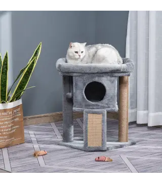 Árbol Rascador para Gatos Pequeños de 57 cm con Poste de Yute Rampa para Rascar Cama y Bola Colgante 40x40x57 cm Gris