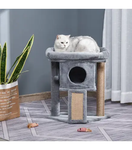 Árbol Rascador para Gatos Pequeños de 57 cm con Poste de Yute Rampa para Rascar Cama y Bola Colgante 40x40x57 cm Gris