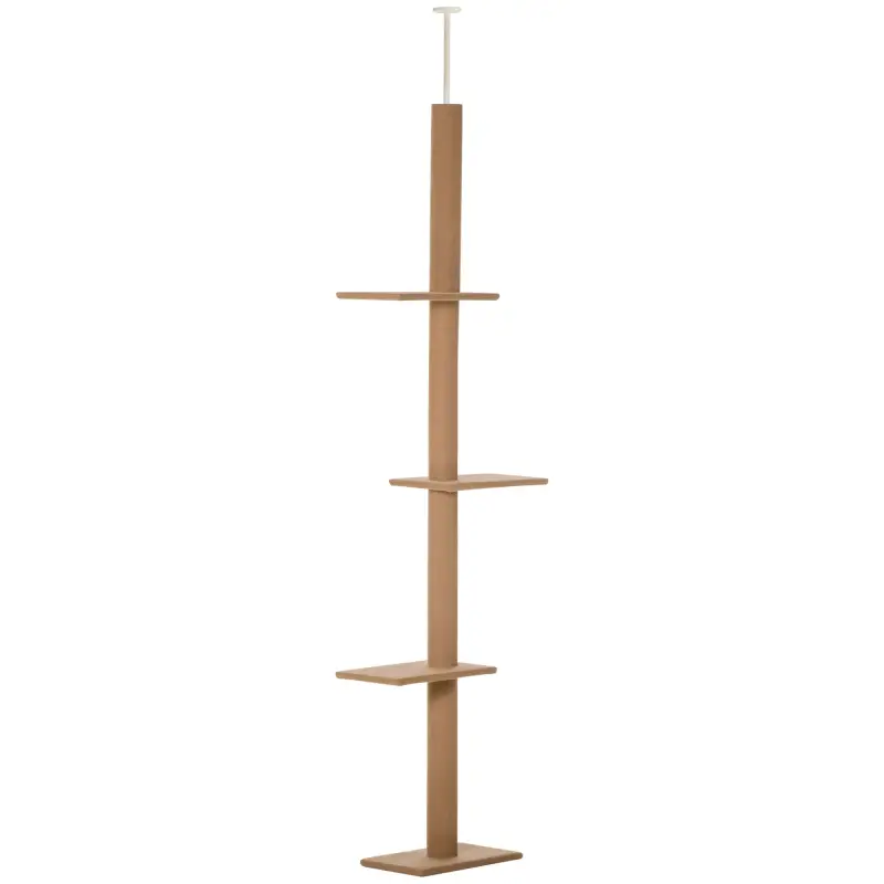 Árbol Rascador para Gatos de Suelo a Techo Torre para Gatos con Altura Ajustable 43x27x228-260 cm Marrón Claro y Beige