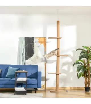 Árbol Rascador para Gatos de Suelo a Techo Torre para Gatos con Altura Ajustable 43x27x228-260 cm Marrón Claro y Beige