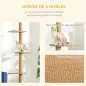 Árbol Rascador para Gatos de Suelo a Techo Torre para Gatos con Altura Ajustable 43x27x228-260 cm Marrón Claro y Beige