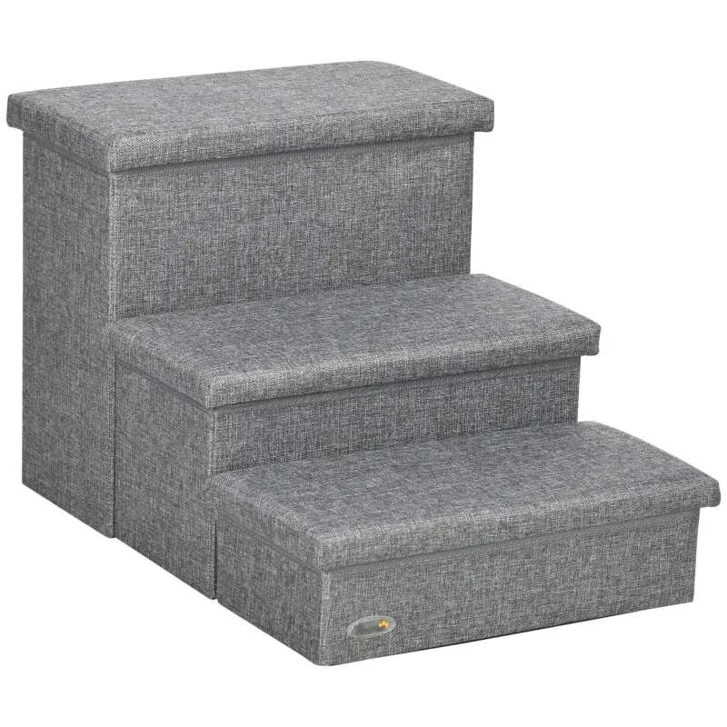 Escalera para Mascotas de 3 Peldaños Escalones para Perros Gatos con Espacio de Almacenamiento 63,5x42,5x40,5 cm Gris Escalera para Mascotas de 3 Peldaños Escalones para Perros Gatos con Espacio de Almacenamiento 63,5x42,5x40,5 cm Gris