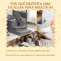 Escalera para Mascotas de 3 Peldaños Escalones para Perros Gatos con Espacio de Almacenamiento 63,5x42,5x40,5 cm Gris