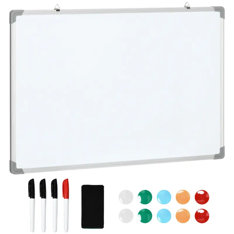 Pizarra Blanca Magnética Pizarra de Borrado en Seco con Borrador 4 Rotuladores y 10 Imanes 90x60 cm Blanco