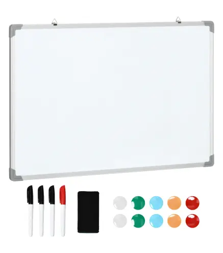 Pizarra Blanca Magnética Pizarra de Borrado en Seco con Borrador 4 Rotuladores y 10 Imanes 90x60 cm Blanco