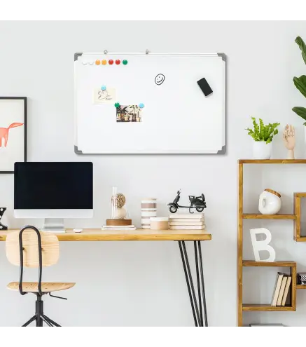 Pizarra Blanca Magnética Pizarra de Borrado en Seco con Borrador 4 Rotuladores y 10 Imanes 90x60 cm Blanco