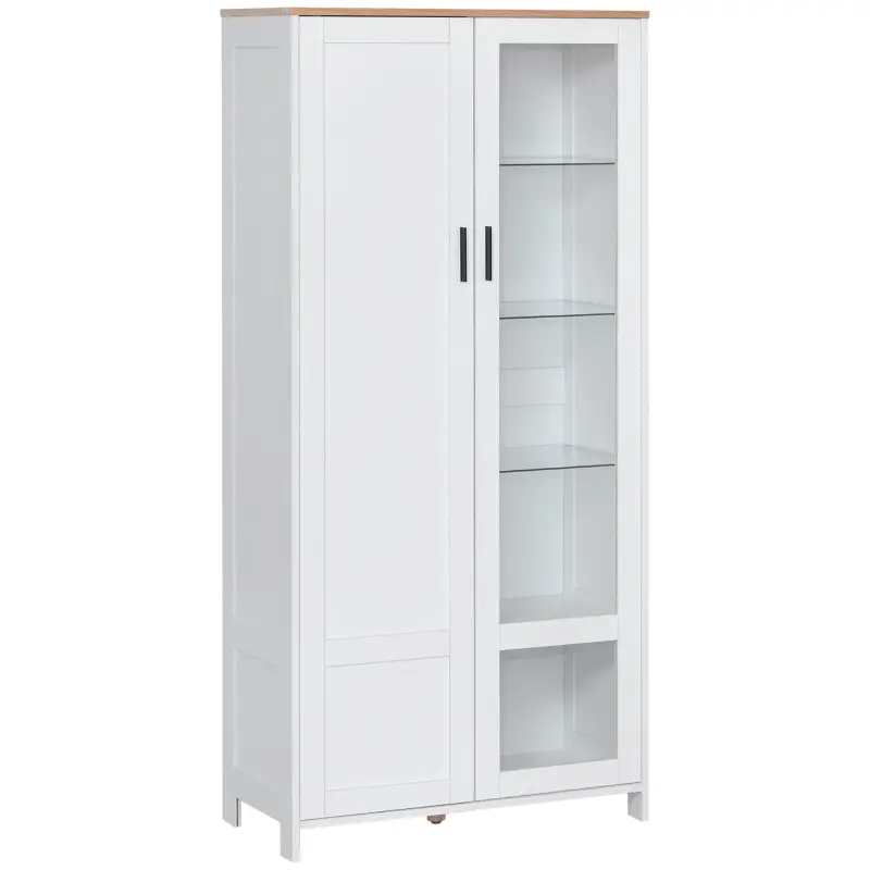 Alacena de Cocina Mueble Auxiliar de Cocina con Puerta de Vidrio y Estantes Ajustables para Comedor 76x36x160 cm Blanco Alacena de Cocina Mueble Auxiliar de Cocina con Puerta de Vidrio y Estantes Ajustables para Comedor 76x36x160 cm Blanco