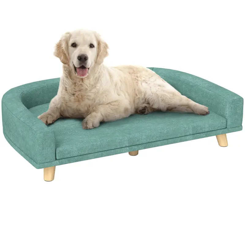Sofá para Perros Grandes Cama Elevada para Perros con Cojín Lavable y Patas de Madera Carga 30 kg 98x67x25 cm Verde