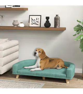 Sofá para Perros Grandes Cama Elevada para Perros con Cojín Lavable y Patas de Madera Carga 30 kg 98x67x25 cm Verde