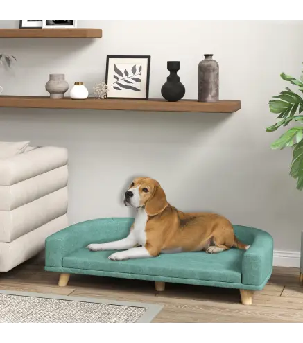 Sofá para Perros Grandes Cama Elevada para Perros con Cojín Lavable y Patas de Madera Carga 30 kg 98x67x25 cm Verde