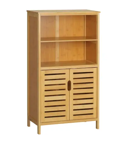 Mueble Auxiliar de Baño de Bambú Mueble de Baño con 2 Puertas 2 Estantes Abiertos y Patas Elevadas 50x29x92 cm Natural