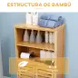 Mueble Auxiliar de Baño de Bambú Mueble de Baño con 2 Puertas 2 Estantes Abiertos y Patas Elevadas 50x29x92 cm Natural