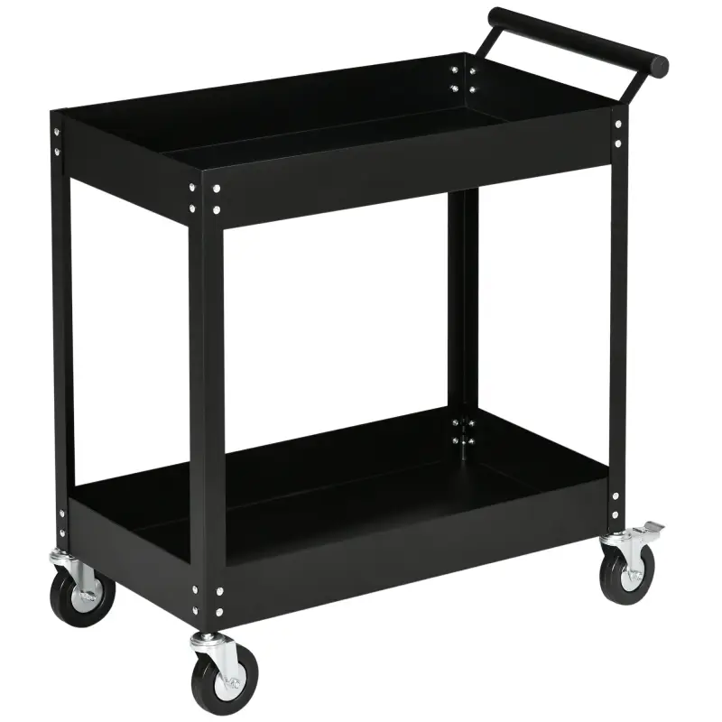 Carro de Herramientas de 2 Niveles Carro de Taller con Ruedas de Acero para Garaje Carga 150 kg 84,5x38x84 cm Negro