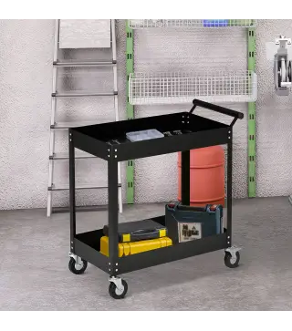 Carro de Herramientas de 2 Niveles Carro de Taller con Ruedas de Acero para Garaje Carga 150 kg 84,5x38x84 cm Negro