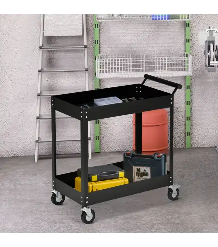 Carro de Herramientas de 2 Niveles Carro de Taller con Ruedas de Acero para Garaje Carga 150 kg 84,5x38x84 cm Negro