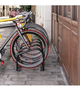 Aparcamiento para 4 Bicicletas Soporte de Acero para Aparcar Bicicletas en el Suelo o Pared 110x33x27 cm Negro