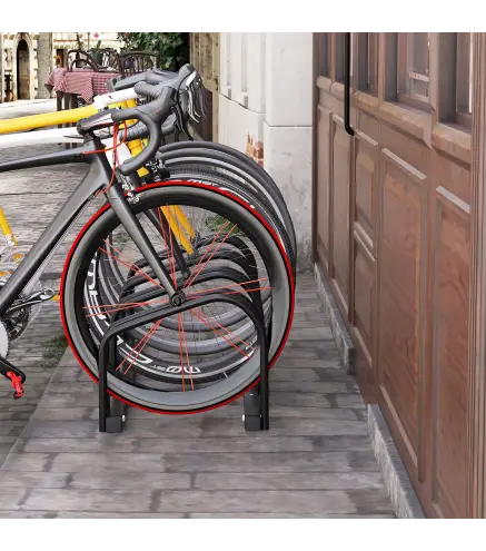 Aparcamiento para 4 Bicicletas Soporte de Acero para Aparcar Bicicletas en el Suelo o Pared 110x33x27 cm Negro