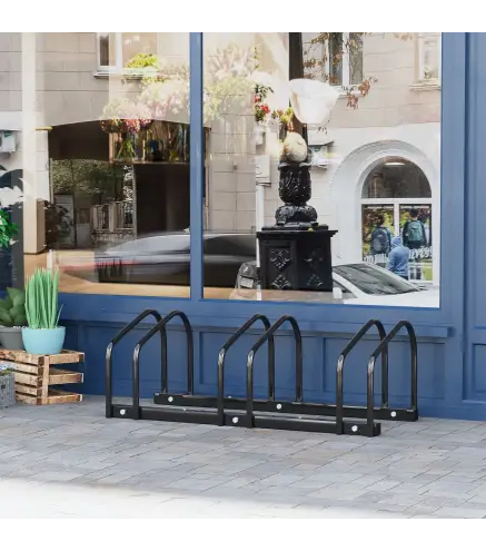 Aparcamiento para 3 Bicicletas Soporte de Acero para Aparcar Bicicletas en el Suelo o Pared 76x33x27 cm Negro