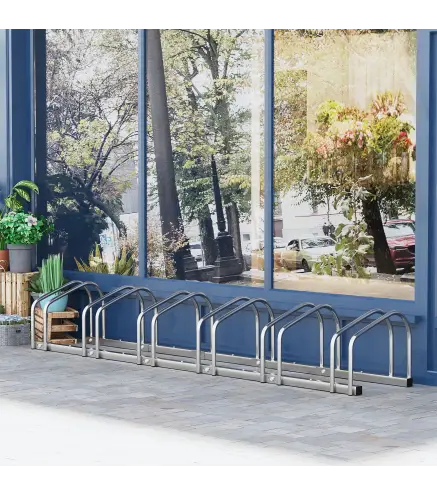 Aparcamiento para 6 Bicicletas Soporte de Acero para Aparcar Bicicletas en el Suelo o Pared 179x33x27 cm Plata
