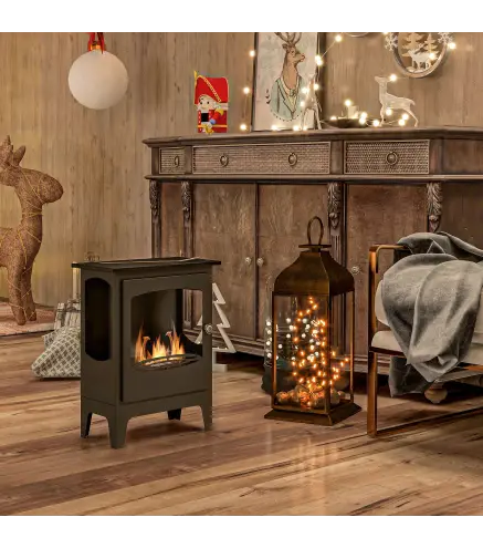 Chimenea de Etanol 7000BTU Chimenea de Bioetanol de Acero Tanque de 0,9 L Tiempo de Combustión 3H 39x26x54 cm Negro