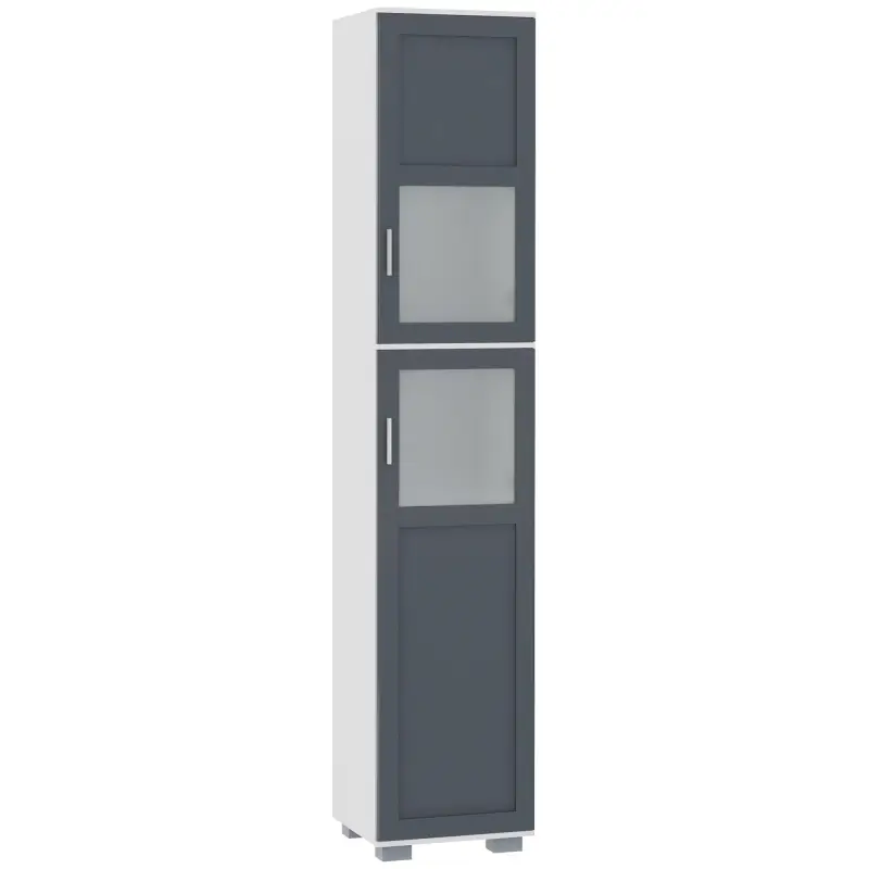 Armario Alto de Baño Mueble Columna de Baño con 2 Puertas de Vidrio Templado y Estantes Ajustables 37x35x190 cm Blanco y