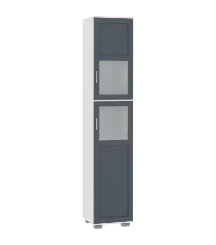 Armario Alto de Baño Mueble Columna de Baño con 2 Puertas de Vidrio Templado y Estantes Ajustables 37x35x190 cm Blanco y