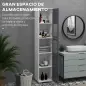Armario Alto de Baño Mueble Columna de Baño con 2 Puertas de Vidrio Templado y Estantes Ajustables 37x35x190 cm Blanco y