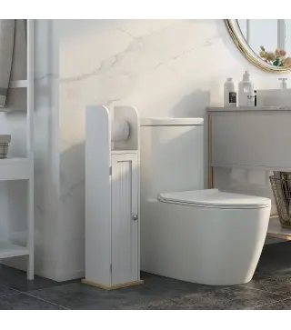 Armario de Baño con Soporte para el Papel Higiénico y Armario de 3 Compartimentos 20x20x80 cm Blanco