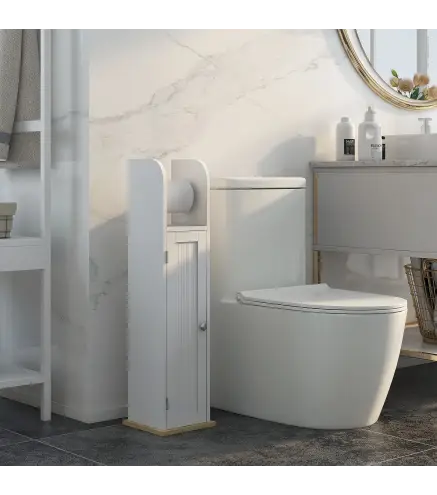 Armario de Baño con Soporte para el Papel Higiénico y Armario de 3 Compartimentos 20x20x80 cm Blanco