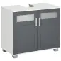 Mueble para Debajo del Lavabo Armario de Baño Bajo Lavabo con 2 Puertas de Vidrio Templado 69x35x59 cm Blanco y Gris