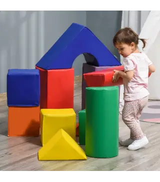 Juego de 11 Bloques de Espuma para Niños Bloques Psicomotricidad Figuras de Construcción 50x50x25 cm Multicolor