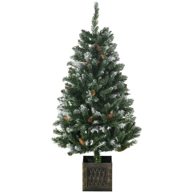Árbol de Navidad Artificial 120 cm Árbol de Navidad Nevado con 328 Ramas y Soporte Metálico Decoración Navideña Verde