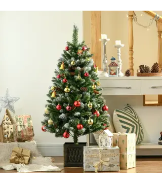 Árbol de Navidad Artificial 120 cm Árbol de Navidad Nevado con 328 Ramas y Soporte Metálico Decoración Navideña Verde