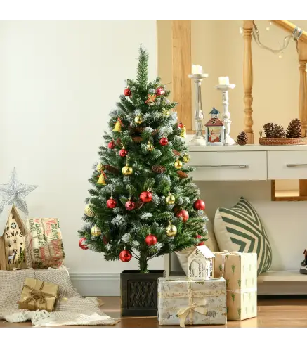 Árbol de Navidad Artificial 120 cm Árbol de Navidad Nevado con 328 Ramas y Soporte Metálico Decoración Navideña Verde