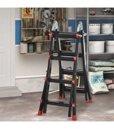 Escalera Telescópica de Aluminio 4 m Escalera Extensible Plegable con 8 Peldaños Ajustables y 2 Formas Carga 150 kg